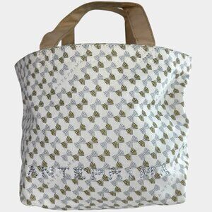 ANTEPRIMA MISTO Tote HandBag Beige  Print Gold Ribbon Canvas Stone Shiny Details